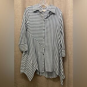 Striped gray and White Women's cotton tunic Top